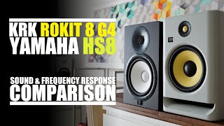 Video thumbnail for KRK Rokit 8 G4 RP8G4  vs  Yamaha HS8  ||  Sound & Frequency Response Comparison by DSAUDIO.review
