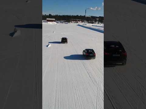 FWD + Winter Tires (right) VS AWD + Summer Tires (left) #winter #snow #tires #tyres #braking
