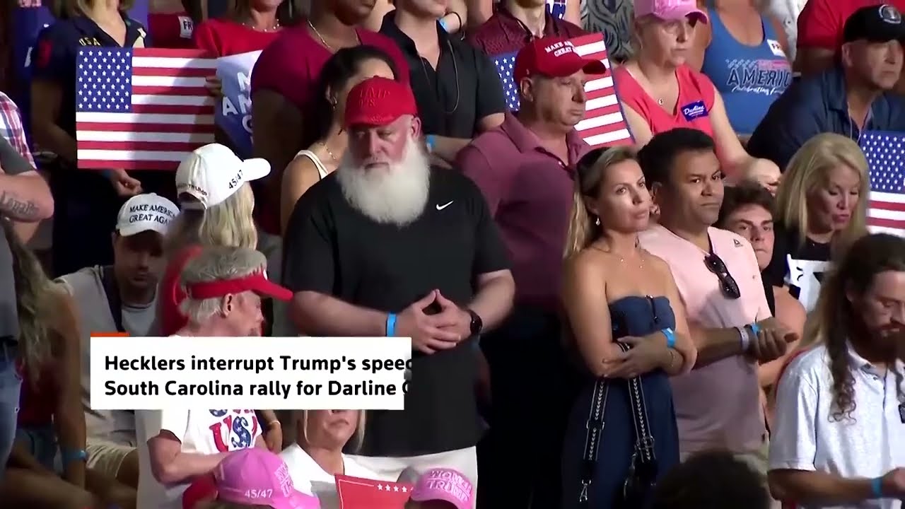 Video: Trump pauses speech as hecklers disrupt Myrtle Beach rally for Darline Graham