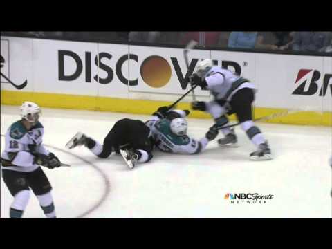 Raffi Torres charging on Jarret Stoll. Doughty injury. May 14 2013 San Jose Sharks vs LA Kings NHL