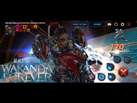 Riri Williams in MarvelStudios Black Panther Wakanda Forever suit skills preview |MarvelFutureFight