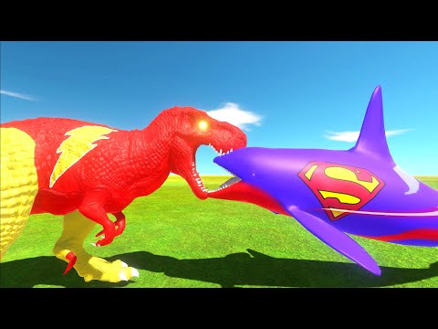 SHAZAM T-REX vs SUPERMAN ORCA DEATH RUN IN THE FOREST - Animal Revolt Battle Simulator