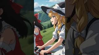 【AI】サイクリングをする霊夢と魔理沙   #shorts