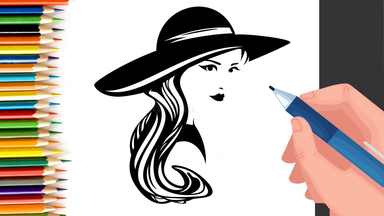 How to draw a girl wearing hat