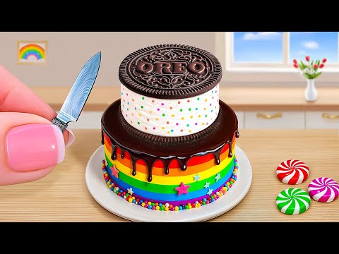 Mini Colorful Oreo Cake Recipe 🎂🍫 | Satisfying Mini Cake with Funfetti Cream Filling