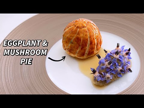 Fine Dining Eggplant & Mushroom Pie with Roasted Eggplant Tartare - Michelin Star Vegetarian Recipe