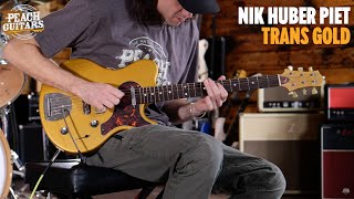 Video thumbnail for No Talking...Just Tones | Nik Huber Piet w/Decendent Trem | Trans Gold - Swamp Ash Body by Peach Guitars