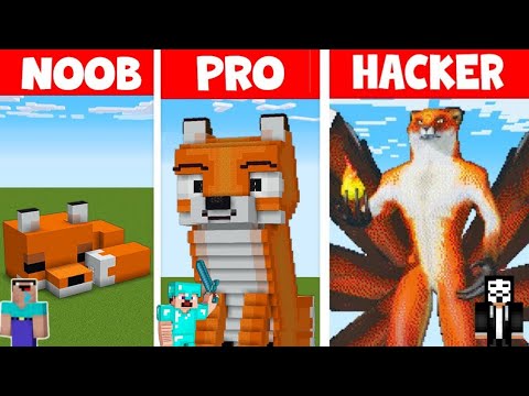 Minecraft FOX STATUE HOUSE BUILD CHALLENGE - NOOB vs PRO vs HACKER / Animation #gaming