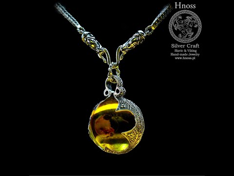 Viking Amulet Necklace - Amber Ball with Silver Cover by Hnoss Silver Craft -2