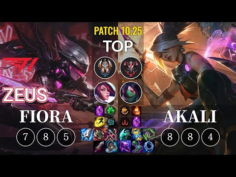 T1 Zeus Fiora vs Akali Top - KR Patch 10.25