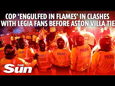 Cop 'engulfed in flames' in clashes with Legia Warsaw fans before Aston Villa tie