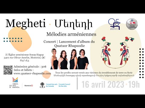 Quatuor Rhapsodie : Megheti - Lancement d'album le 16 avril 2023