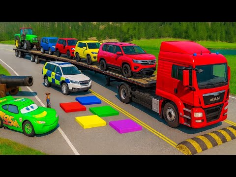 Double Flatbed Truck  / Transportation with Truck / MCQUEEN vs 7Car #30 / BeamNG Gao Drive