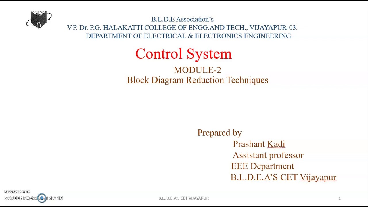 Module-2 (L:1) -Block Diagram Reduction in Control System