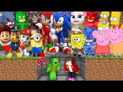 JJ and Mikey HIDE From PEPPA PIG SONIC PJ MASKS PAW PATROL in Minecraft Maizen