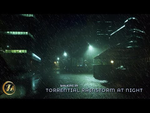 [ 4K ] Walking in Heavy Torrential Rain at Night | 8 Hours of ASMR Rain and Thunder Sounds for Sleep