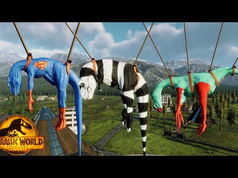 Jurassic World Evolution 2 T-Rex Colors Pack vs Indoraptor vs Therizinosaurus Dinosaurs Fight