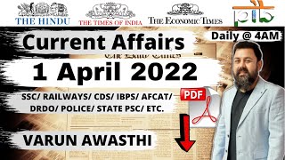 1 APRIL 2022 CURRENT AFFAIRS | Daily Current Affairs Jackpot |#CurrentAffairs2022