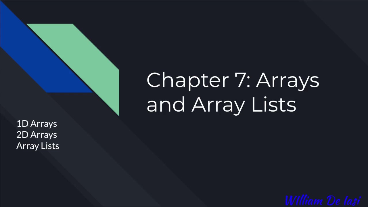 Java Chapter 7: Arrays Presentation - William De Iasi