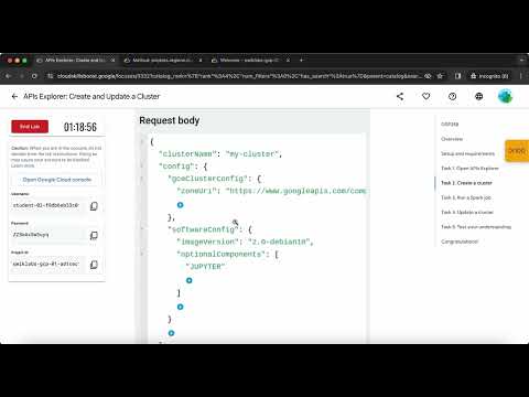 APIs Explorer Create and Update a Cluster GSP288