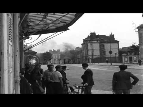 4th Armored Division enters city of Troyes in France. HD Stock Footage