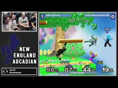 NE Melee Arcadian 11 - 22K/Trail (Green) vs. saucymain/Coolslice (Blue) - SSBM Doubles LF