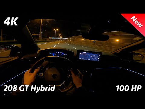 Peugeot 208 GT Hybrid 2024 Night POV drive & Full Review 4K (100 HP), Consumption, 0-100