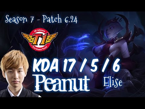 SKT T1 Peanut ELISE vs LEE SIN Jungle - Patch 6.24 KR Ranked