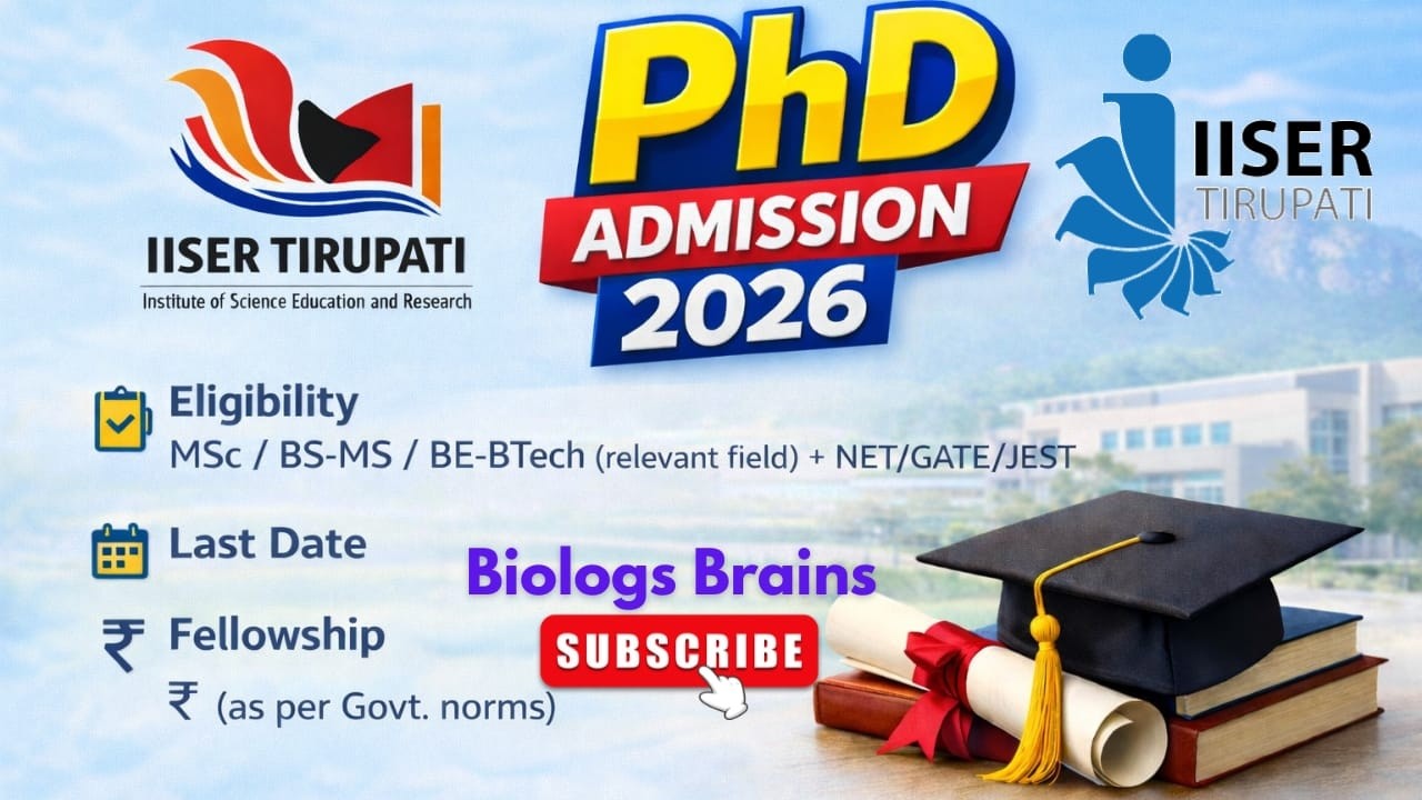 IISER TIRUPATI PhD Admission 2026| Details| Eligibility | Last Date | NET or Non NET| BIOLOGS BRAINS