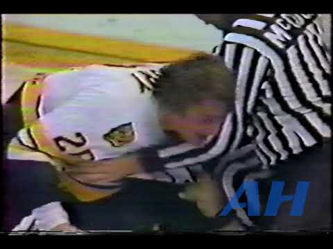 NHL Oct. 10, 1982 Mike Milbury,BOS v Andre St. Laurent,PIT x2 Clips Boston Bruins Pittsburgh Penguin