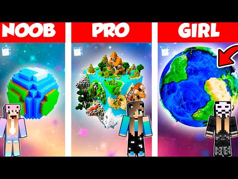 Minecraft Battle: INSIDE PLANET EARTH HOUSE BUILD CHALLENGE - NOOB vs PRO vs GIRL / Animation