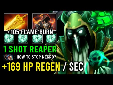 +169 HP Regen Per Sec 1v5 Unkillable Necrophos 105 Flame Radiance Burn DPS 1 Shot Reaper Dota 2
