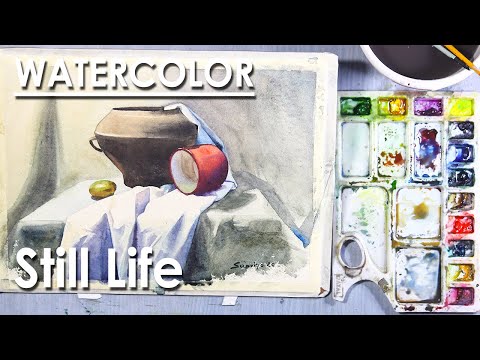 Watercolor Realistic Still Life Utensil upon a Drapery | step by step coloring