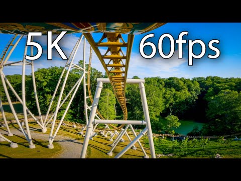 Pantheon front seat on-ride 5K POV @60fps Busch Gardens Williamsburg