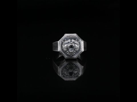 Wild Bear Solid Silver Personalized Ring | Animal Beast Bear Head 925K Sterling Silver Band Ring