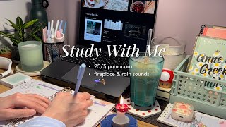 3-HR BENİMLE ÇALIŞMA 🪵⛈️ Hafif gök gürültüsü ve şömine çatırtısı [Pomodoro 25/5]