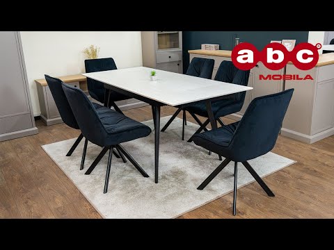 Set Masă Living Extensibilă DTM0101CS Bej cu 6 Scaune Tapițate KJC356 Negre 1