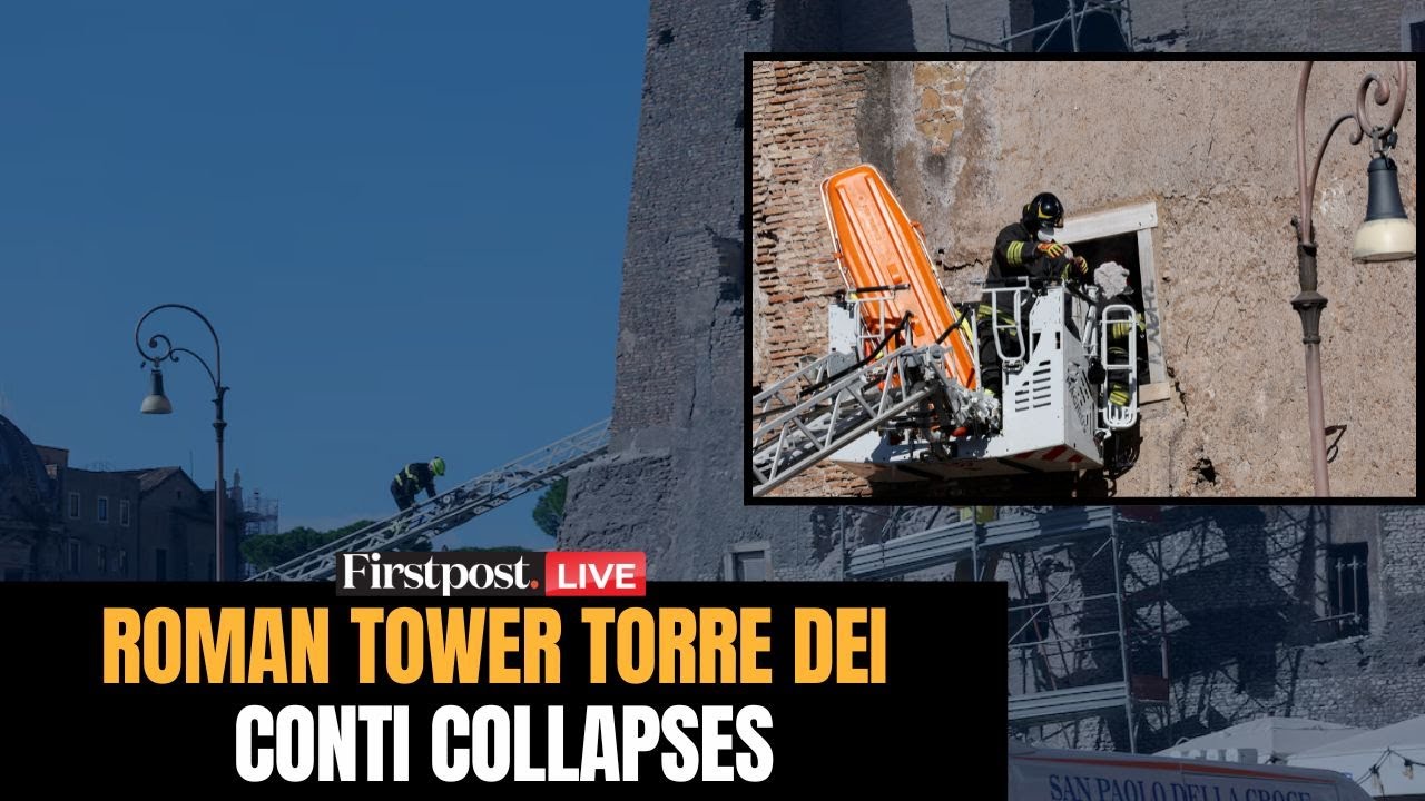 LIVE: Part of Torre dei Conti Tower Collapses in Rome | Roman Tower Conti Collapses