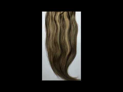 Натуральне волосся на кліпсах 60 см, 8 пасом, коричневе с меліруванням (№04/27) video