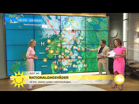 Sebastian presenterar vädret "Typiskt nationaldagsväder"   - Nyhetsmorgon (TV4)