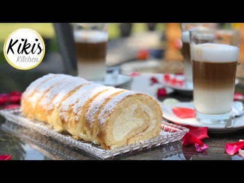 Zitronenrolle  mit leichter Quarkcreme | Biskuitrolle | Sahnerolle | Topfenrolle