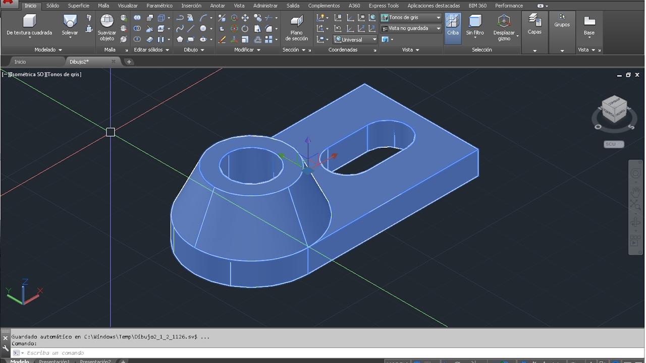 Soporte en AutoCAD 2016  Facil   extrucion  presionar tirar  union