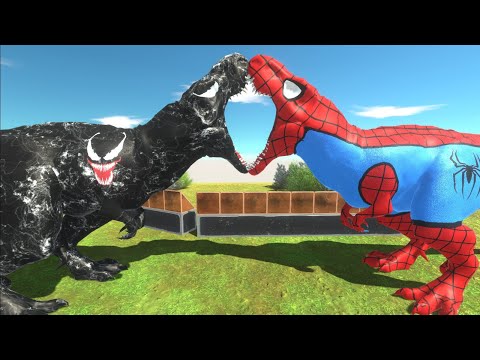 SPIDER-MAN T-REX vs VENOM T-REX DEATH RUN - Animal Revolt Battle Simulator
