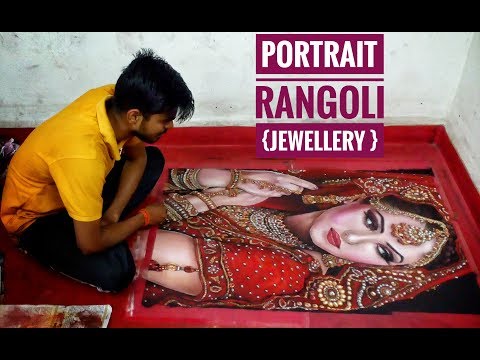 portrait rangoli of a jewellery bride by roshan j patil