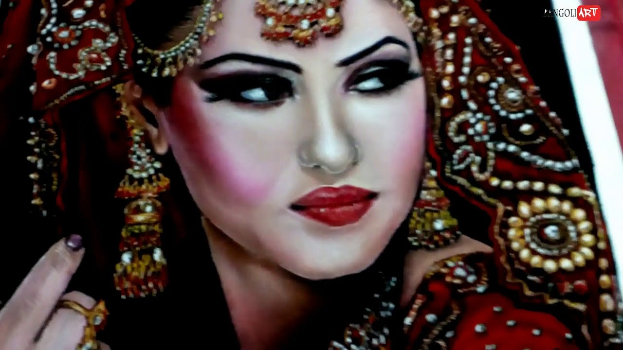 portrait rangoli of a jewellery bride by roshan j patil