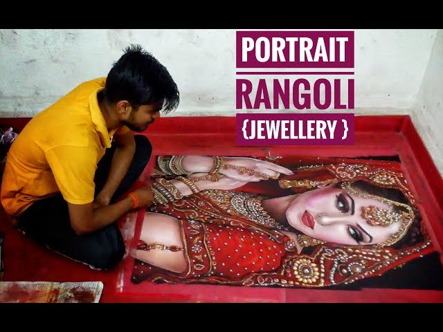 Portrait rangoli of a jewellery bride by roshan j patil