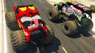 GTA V Mods | Monster Truck El Diablo Vs Grave Digger Monster (GTA 5 Monster Truck Mods)