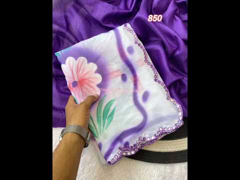 purple saree|beautiful lavender colour saree|hand painted saree|mirror work saree|cut border saree