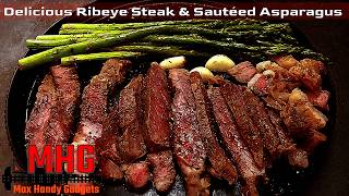 Delicious Ribeye Steak and Sautéed Asparagus