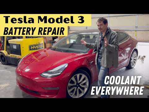 I Have To Drop The Battery Pack Out Of This Tesla Model 3 To Fix A Small Coolant Issue